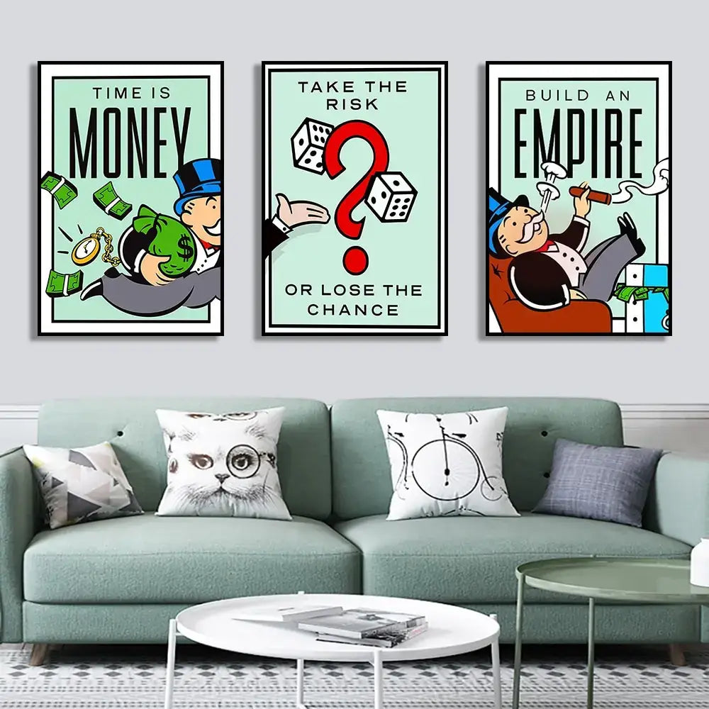 Minimalist mint and blue monopoly millionaire wall art bedroom decor