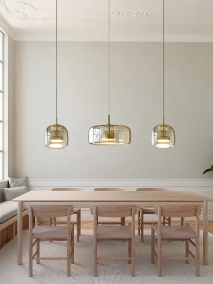 Modern amber glass and brass nordic pendant light dining room