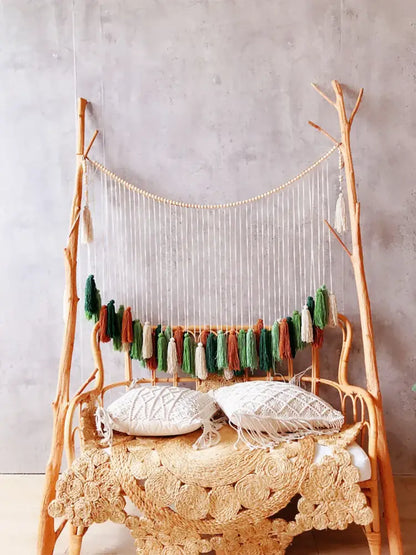 Bohemian wall decor beige & orange macrame tapestry living room art
