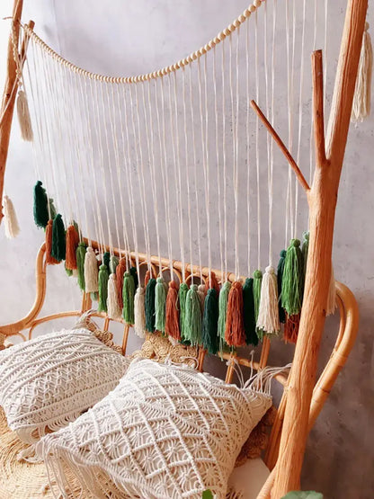 Bohemian wall decor beige & orange macrame tapestry living room art