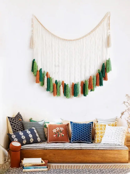 Bohemian wall decor beige & orange macrame tapestry living room art