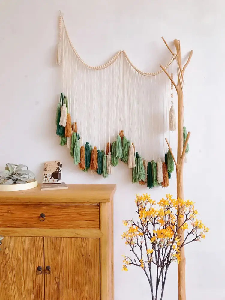 Bohemian wall decor beige & orange macrame tapestry living room art