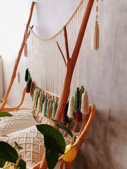 Bohemian wall decor beige & orange macrame tapestry living room art