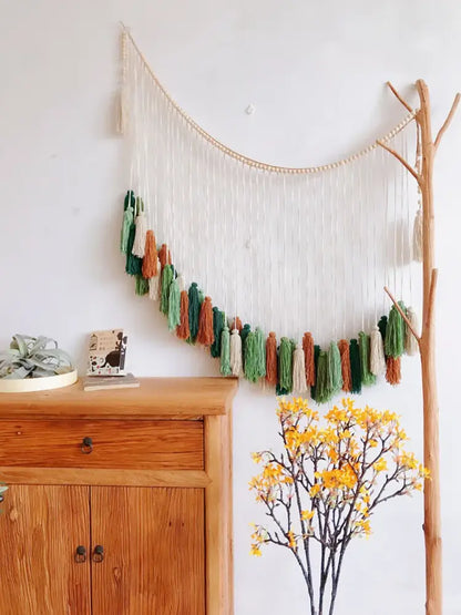 Bohemian wall decor beige & orange macrame tapestry living room art