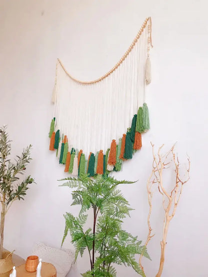 Bohemian wall decor beige & orange macrame tapestry living room art