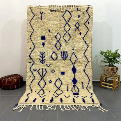 Handmade moroccan azilal rug beige & navy living room decor