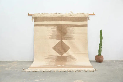 Beige & tan moroccan handmade azilal rug living room woven decor