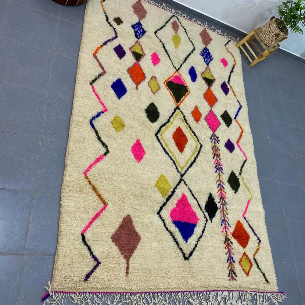 Handmade azilal rug cream colorful geometric wool – living room