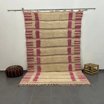 Handmade cream & dusty rose azilal rug living room natural wool