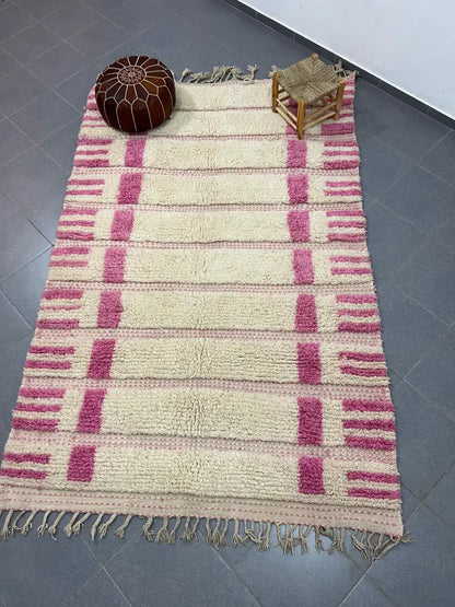 Handmade cream & dusty rose azilal rug living room natural wool