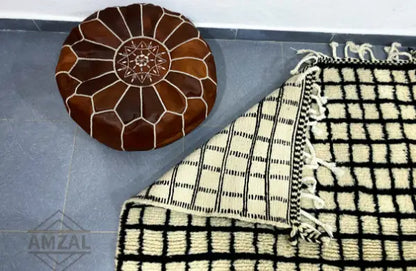 Handmade beni ouarain black & cream rug – living room grid decor