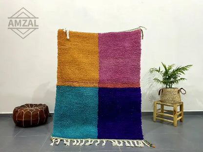 Handmade beni ouarain colorful block rug bedroom floor decor