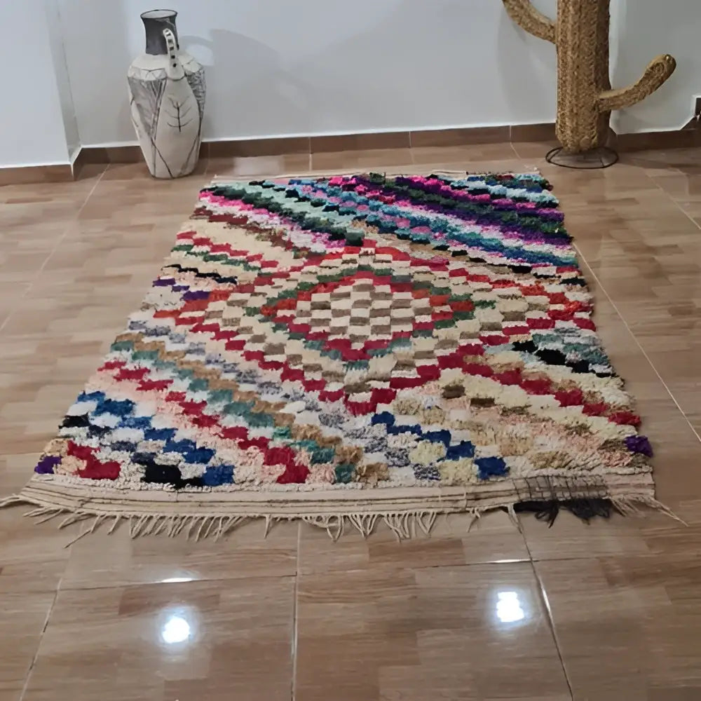 Handmade beni ouarain multicolored geometric rug bedroom decor