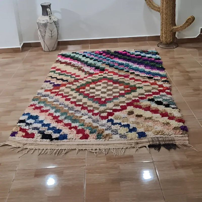 Handmade beni ouarain multicolored geometric rug bedroom decor
