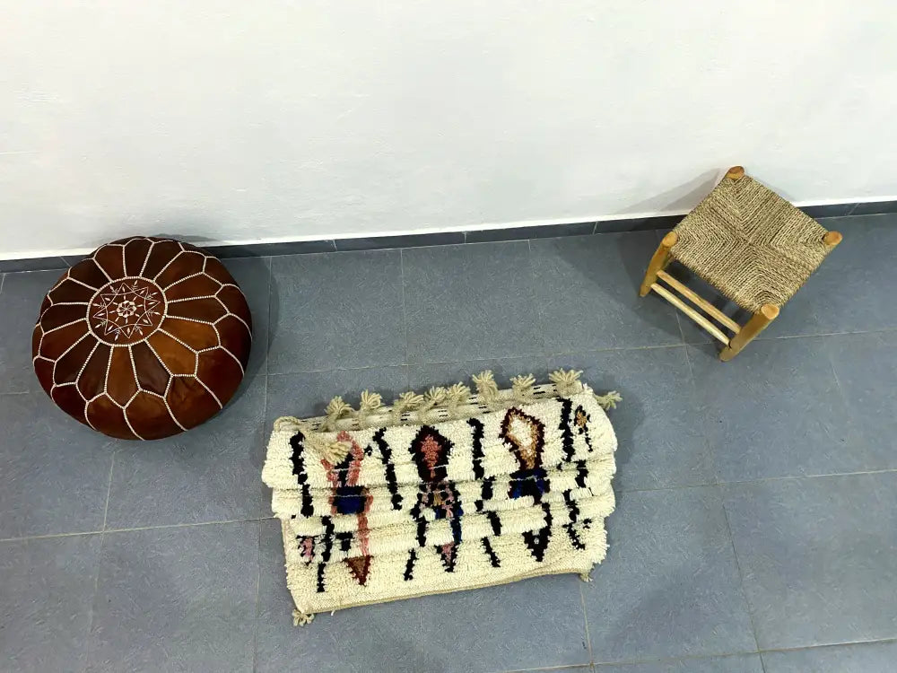 Handmade beni ouarain rug cream geometric runner bedroom decor