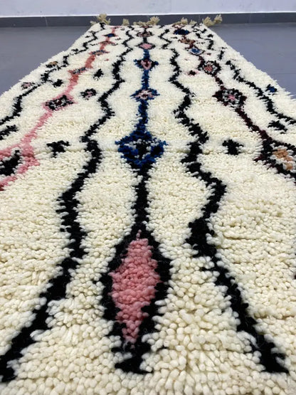 Handmade beni ouarain rug cream geometric runner bedroom decor