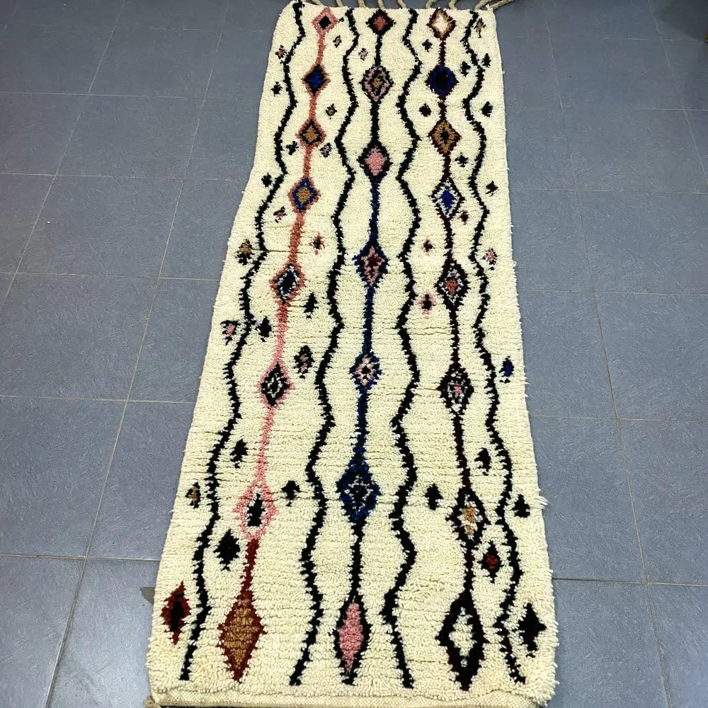 Handmade beni ouarain rug cream geometric runner bedroom decor