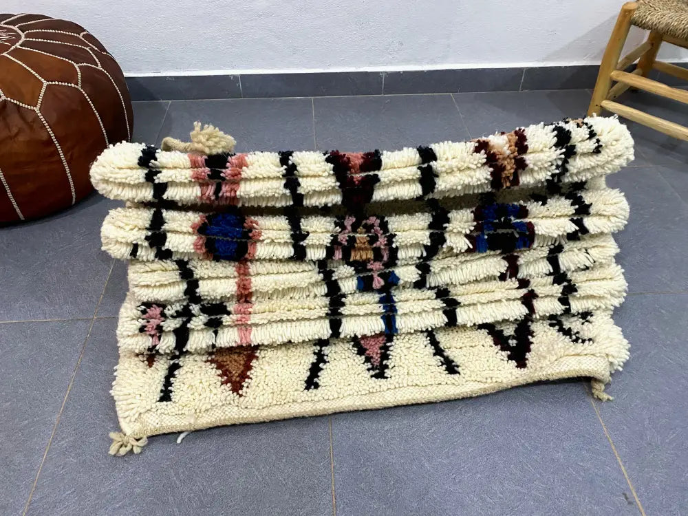 Handmade beni ouarain rug cream geometric runner bedroom decor