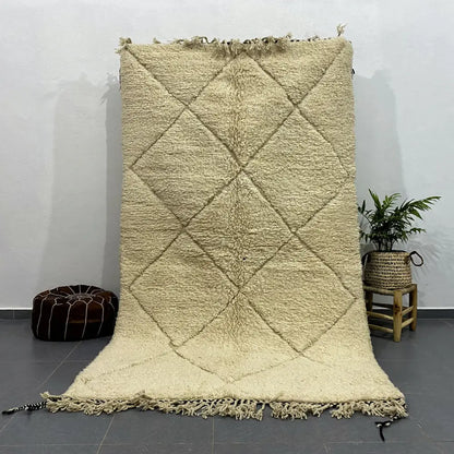 Handmade beni ouarain cream diamond rug bedroom fringed decor
