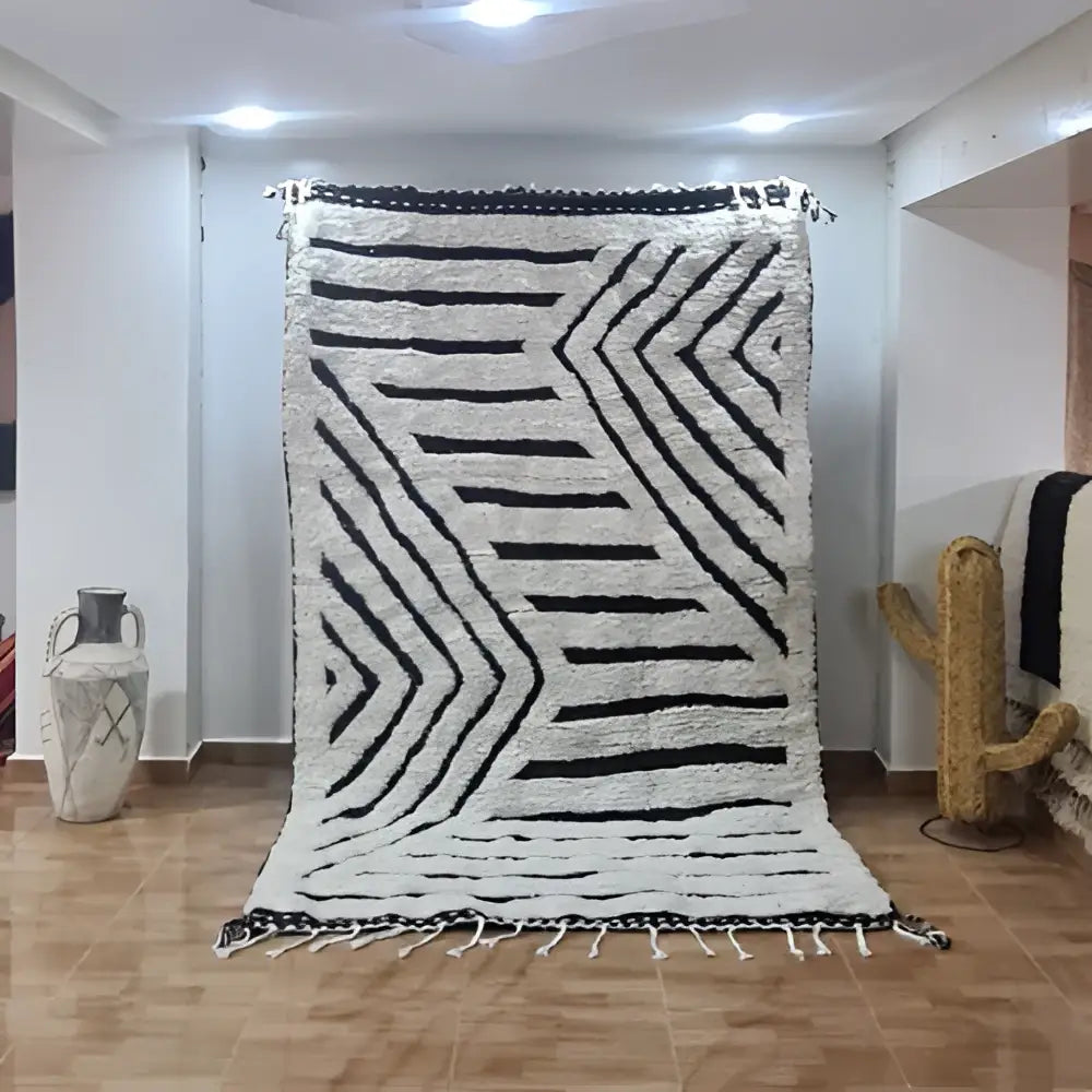 Authentic moroccan beni ourain rug black & white living room decor