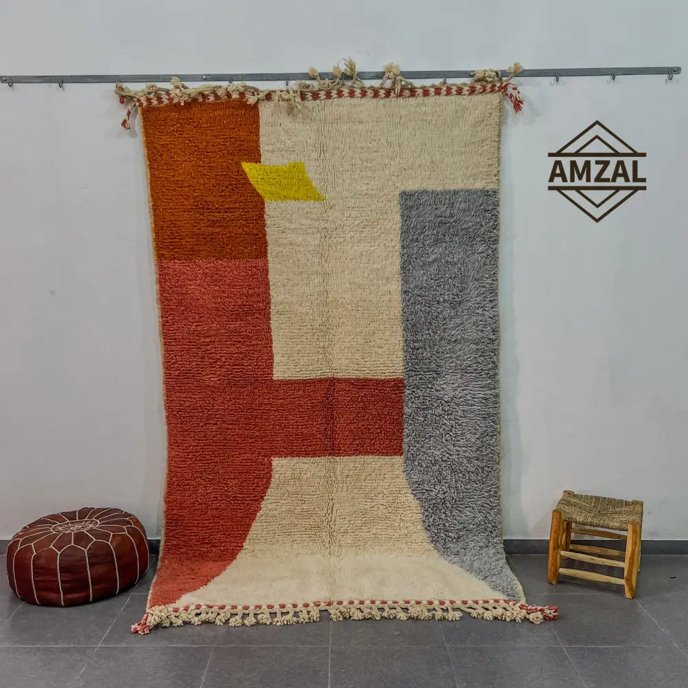 Beni ouarain moroccan handmade orange & cream rug bedroom decor