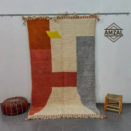 Beni ouarain moroccan handmade orange & cream rug bedroom decor