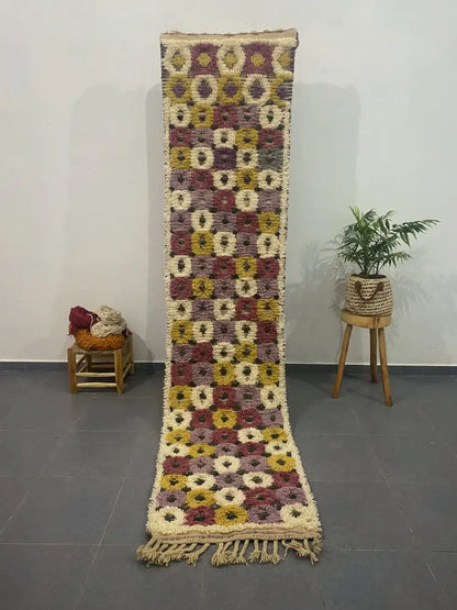 Handmade beni ouarain rug beige and mustard hallway runner