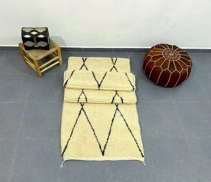 Handmade beni ouarain rug cream & black living room runner