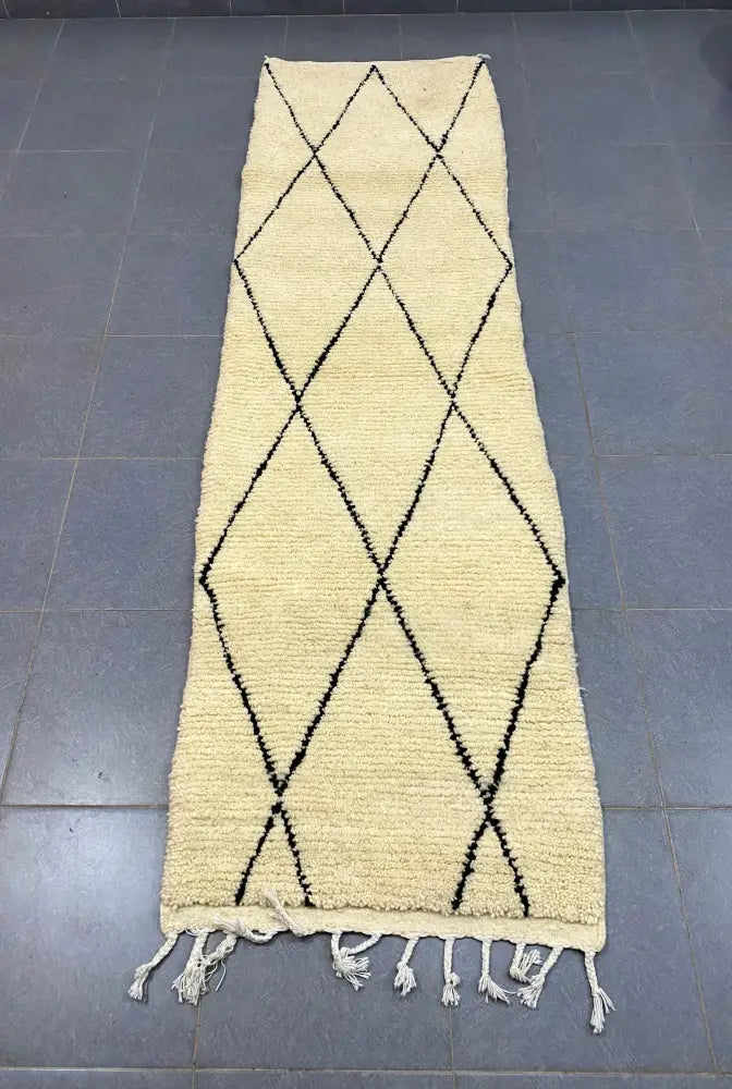 Handmade beni ouarain rug cream & black living room runner