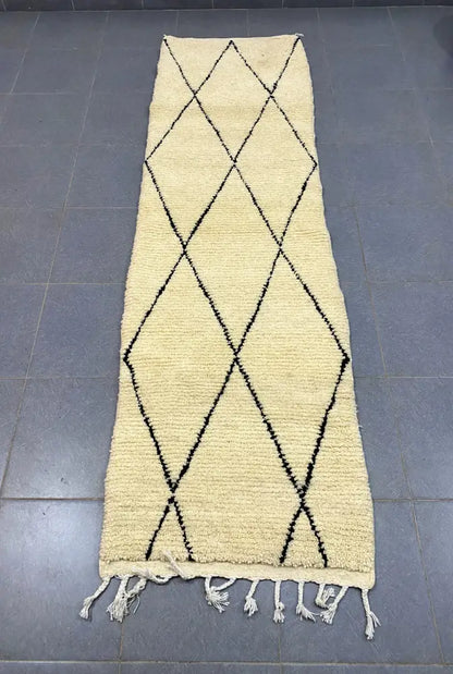 Handmade beni ouarain rug cream & black living room runner