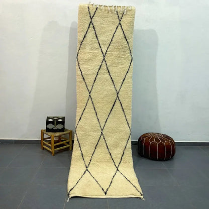 Handmade beni ouarain rug cream & black living room runner