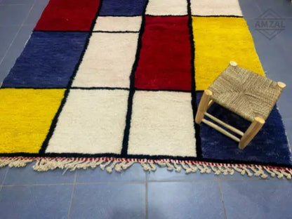 Vibrant geometric moroccan handmade beni ouarain rug living room