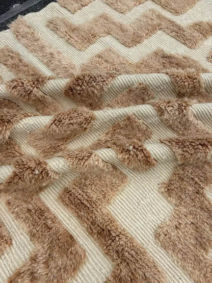 Handmade beni ouarain beige & cream wool rug bedroom decor
