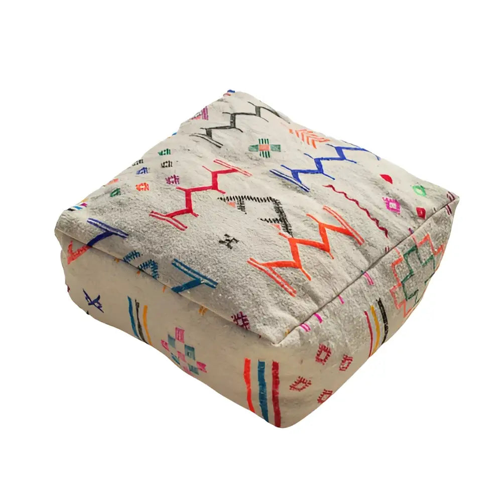 Moroccan handmade beniourain beige wool pouf living room decor