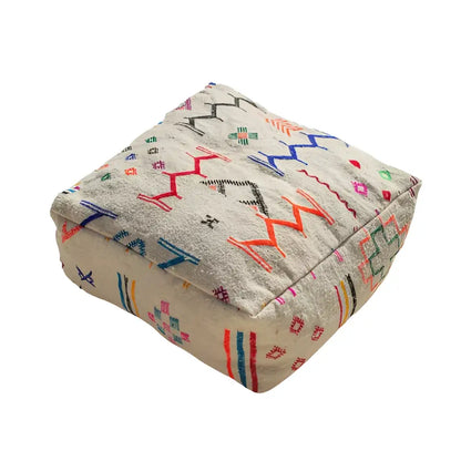 Moroccan handmade beniourain beige wool pouf living room decor