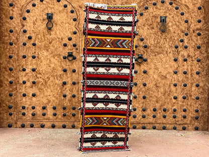 Vibrant geometric moroccan handmade taznakht rug bedroom runner