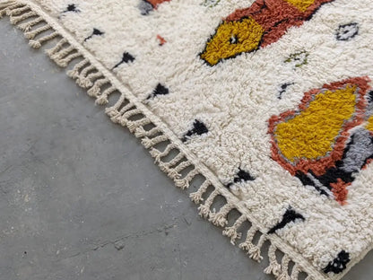 Handmade moroccan azilal carpet cream & mustard living room rug