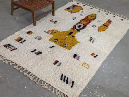 Handmade moroccan azilal carpet cream & mustard living room rug