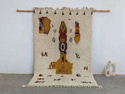 Handmade moroccan azilal carpet cream & mustard living room rug