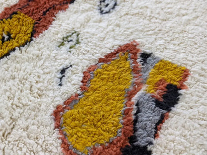 Handmade moroccan azilal carpet cream & mustard living room rug