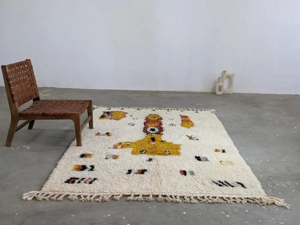 Handmade moroccan azilal carpet cream & mustard living room rug