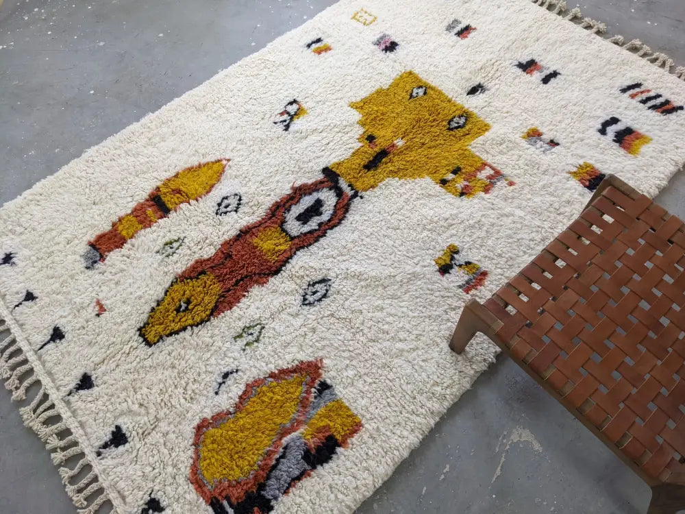 Handmade moroccan azilal carpet cream & mustard living room rug