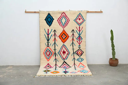 Beige moroccan handmade azilal carpet – living room geometric rug