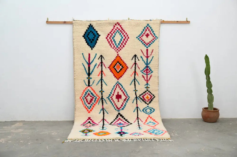 Beige moroccan handmade azilal carpet – living room geometric rug