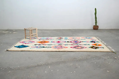 Beige moroccan handmade azilal carpet – living room geometric rug
