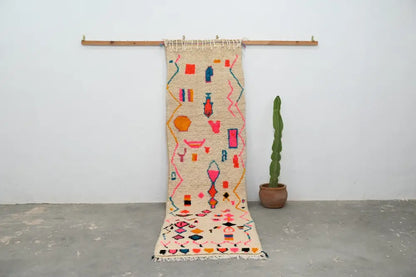 Handmade moroccan colorful geometric azilal hallway rug