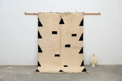 Handmade moroccan azilal beige & black rug living room decor