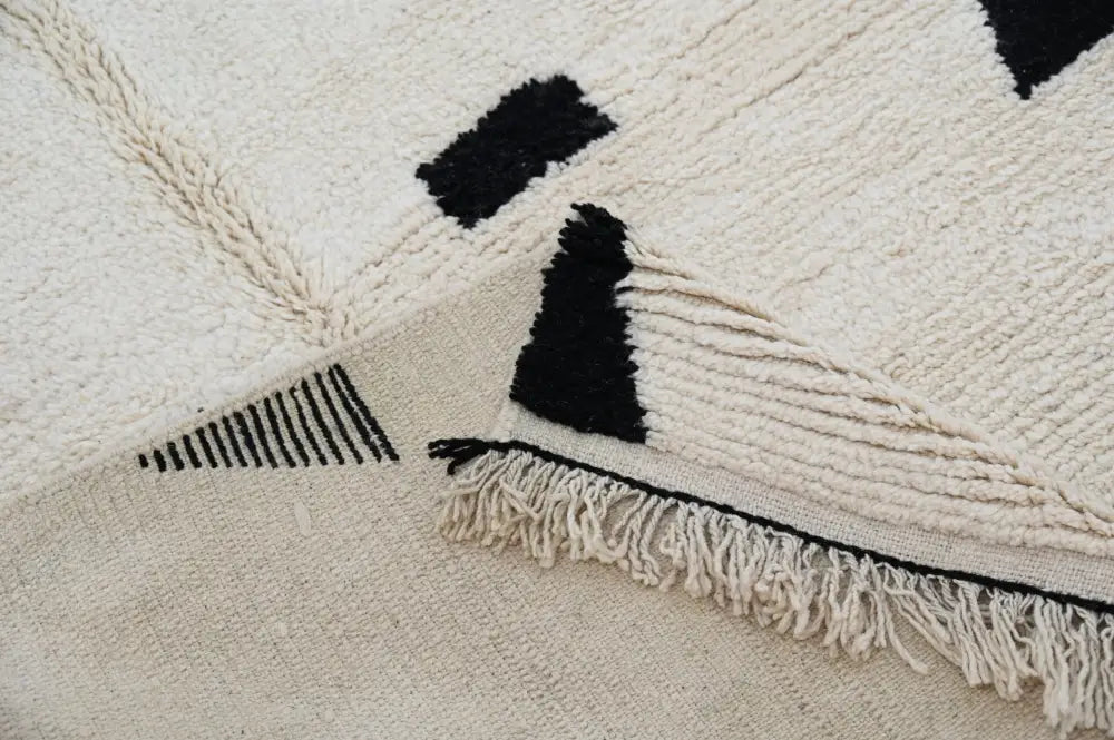 Handmade moroccan azilal beige & black rug living room decor