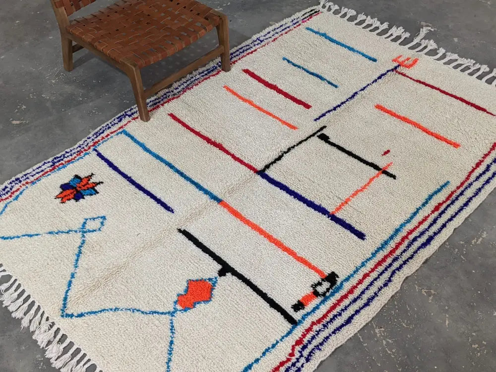 Handmade moroccan cream geometric pure natural wool rug bedroom