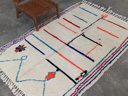 Handmade moroccan cream geometric pure natural wool rug bedroom